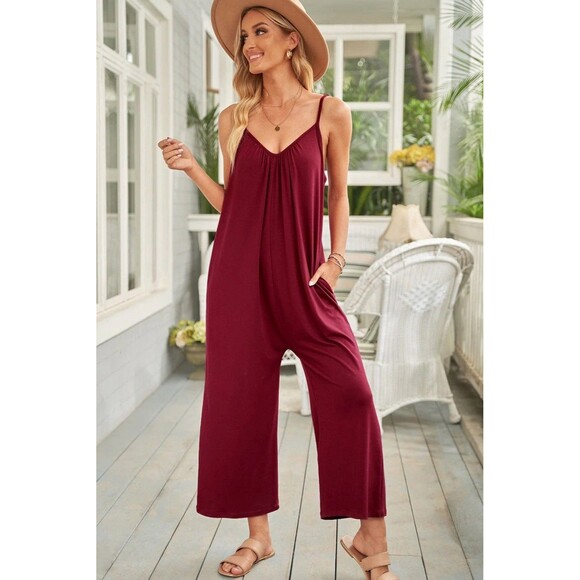 Maroon Sleeveless Wide-Leg Jumpsuit 2XL - Picture 1 of 9